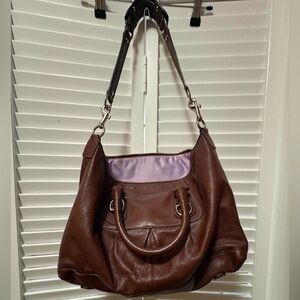 Coach Brown Leather Bag with Lavender Interior